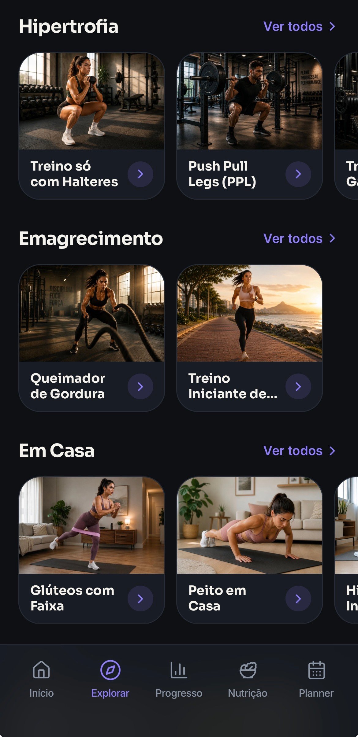 Tela de explorar programas de treino do Flow Studio