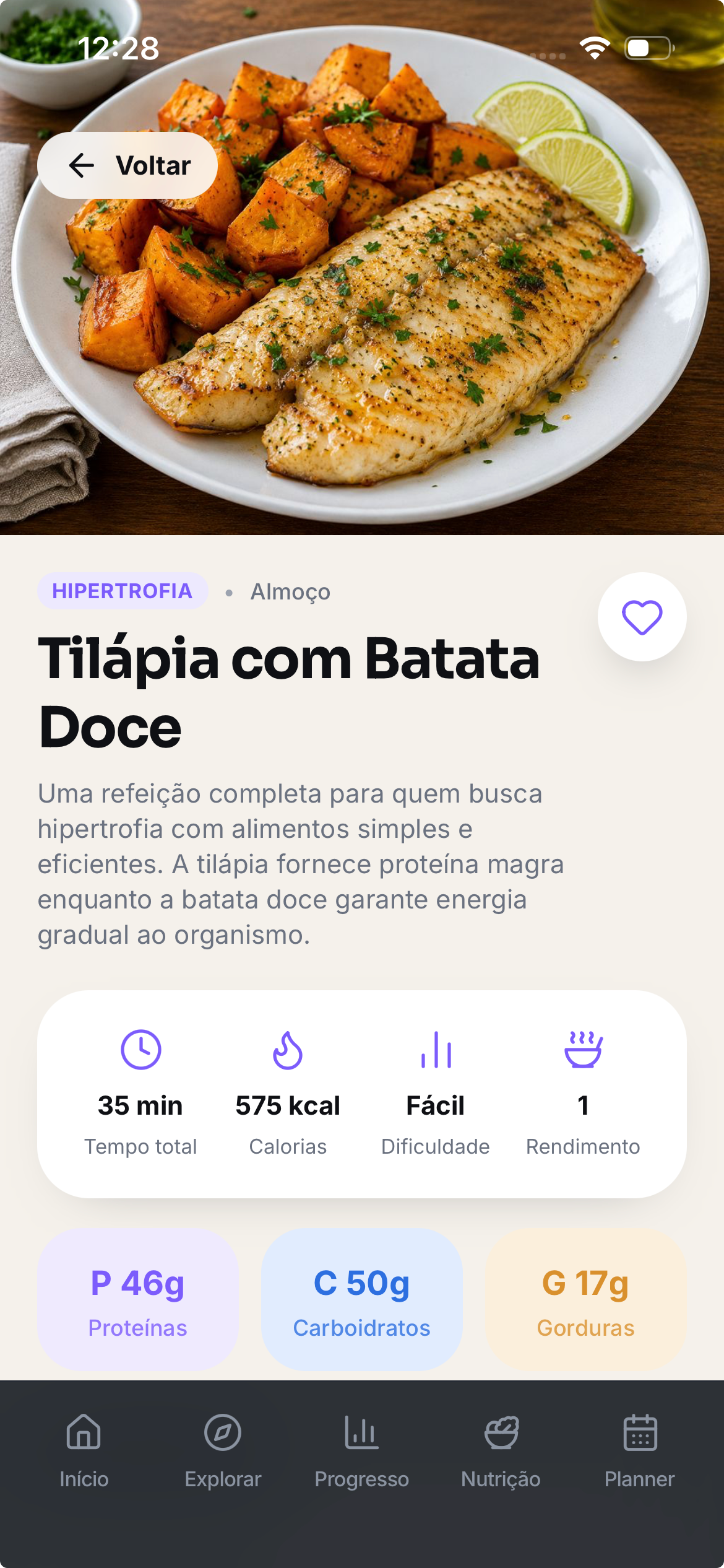 Tela de detalhe de receita com macros do Flow Studio