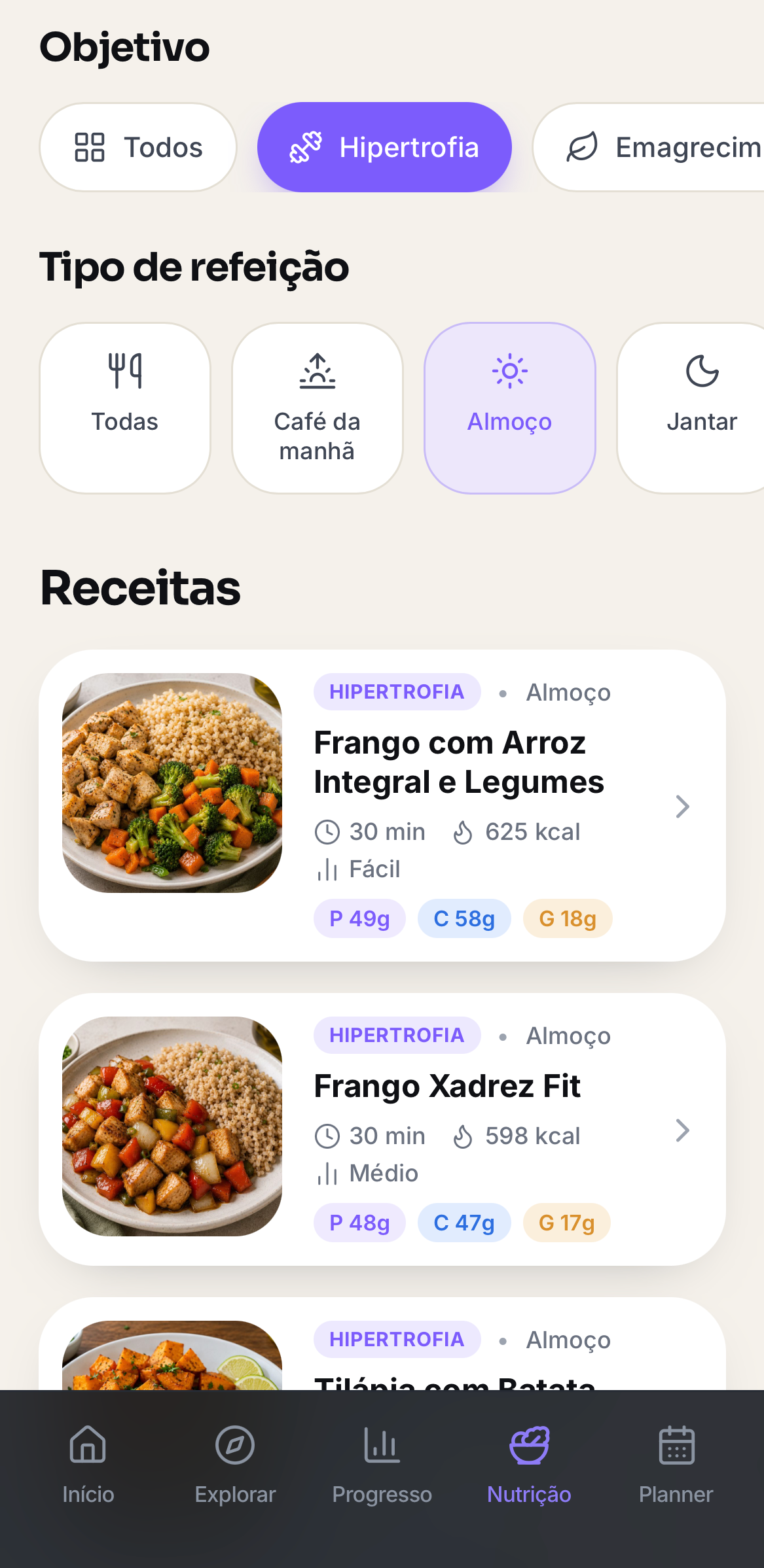 Lista de receitas fit do Flow Studio